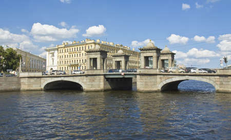 St. Petersburg, Russia - July 12, 2012: Lomonosov bridge on river Fontanka, built in 1785-1788, unidentified people on the bridge.のeditorial素材