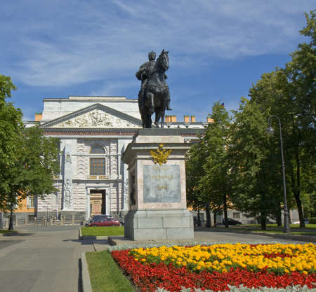 St. Petersburg, Russia - July 12, 2012: Mikhaylovskiy Engineer castle and monument to king Peter I...