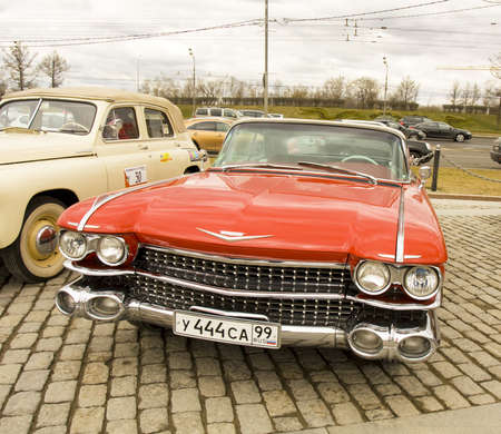 MOSCOW 2013 APRIL 21: retro cadillac on rally of classical cars on Poklonnaya hill,  April 21, 2013, in town Moscow, Russia.のeditorial素材