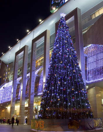 MOSCOW - JANUARY 02: Christmas - New year tree near trading cenre "European" on European square, Juanaury 02, 2013, in town Moscow, Russia.のeditorial素材