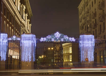 Tverskaya street - decorated to Christmas and New Year holidays in Moscow, Russia.の写真素材