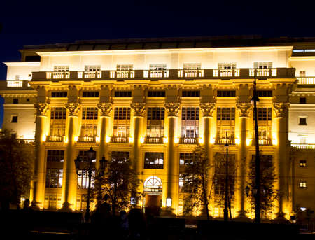 Moscow, building of Geological museum at night on Manezhnaya square.のeditorial素材
