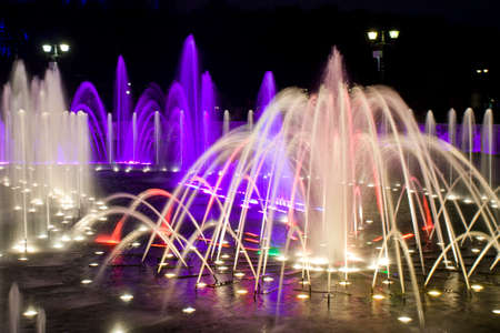 Illuminated fountains in park Tsaritcino in Moscow, Russia.の写真素材