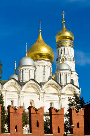 Arhangelskiy cathedral and tower bell of Ivan the Great inside Kremlin fortress in Moscow.の写真素材