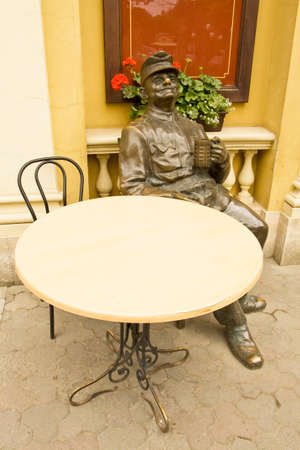 LVOV, UKRAINE - MAY 13  monument to hero of book of Czech writer Y  Gashek  Adventures of brave soldier Shveik  on May 13, 2013 in Lvov, Ukraine, has been erected in 2007 on prospectus of Freedom のeditorial素材