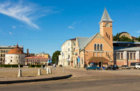 Vyborg, Russia - July 04, 2012: city centre, Market square with Market building, built in 1906 year,...