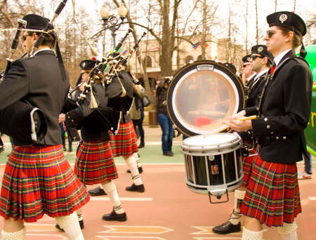 MOSCOW - MARCH 15, 2014: Parade in Irish holiday St. Patrick`s day  in Moscow.のeditorial素材