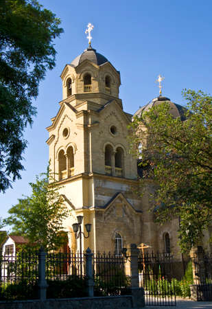 Greek orthodox church of St. Illya. Jewpatorija - resort on Black sea in region Crimea with...