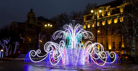 MOSCOW - DECEMBER 29, 2013: electric fountain - illumination for Christmas and New Year holidays on Gogolevskiy boulevard avenue in city centre.のeditorial素材