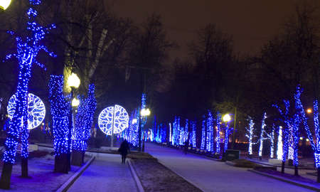 MOSCOW - JANUARY 3, 2014: Chistoprudniy boulevard (Chistiye prudi) illuminated for Christmas and New Year holidays.のeditorial素材