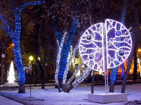 MOSCOW - JANUARY 03, 2014: Chistoprudniy boulevard illuminated for Christmas and New Year holidays.のeditorial素材