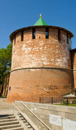Storage tower of middle ages fortress Kremlin in town Nizhniy Novgorod Russia.のeditorial素材