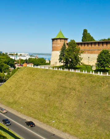Koromyslova tower of Kremlin fortress in town Nizhniy Novgorod Russia.のeditorial素材