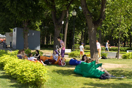 MOSCOW - MAY 23, 2014: moscovites and city visitors rest in Gorky park in summer. Park located in centre of the city has been founded in 1928, named by famous Russian writer Maxim Gorky in 1932.のeditorial素材