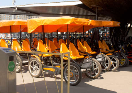 Rent station of  park bycicles in Gorky park.