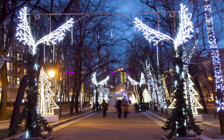 MOSCOW - DECEMBER 22, 2014: Christmas illumination on Tverskoy boulevard street.のeditorial素材