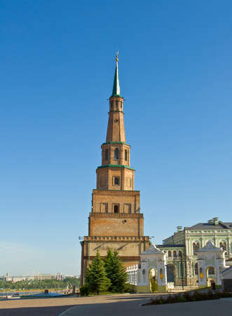 Tower Syuyumbike in Kremlin fortress in town Kazan, capital of republic Tatarstan in Russia. Kremlin in Kazan is UNESCO World Heritage Site.のeditorial素材