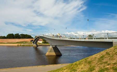 Great Novgorod, Russia - June 18, 2013: Bridge on river Volhov in town Great Novgorod, Russia.