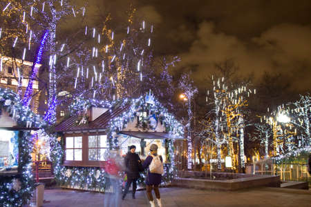 MOSCOW - DECEMBER 22, 2014: Christmas market fair on Pushkinskaya square.のeditorial素材