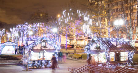 MOSCOW - DECEMBER 22, 2014: Christmas market fair on Pushkinskaya square.のeditorial素材