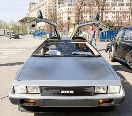 MOSCOW - APRIL 27, 2014: English retro car delorean on rally of classical cars, organized by Russian Club of Classical Autocars on Theatre square.のeditorial素材