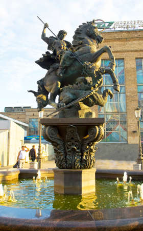 MOSCOW - JUNE 24: monument to Saint George, protector of Moscow, near Yaroslavskiy railway station on June 24, 2013 in Moscow.のeditorial素材
