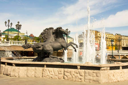 MOSCOW - MAY 15, 2014: Fountain "Geyser" on Manezhnaya square, has been errected in 1996 year.のeditorial素材