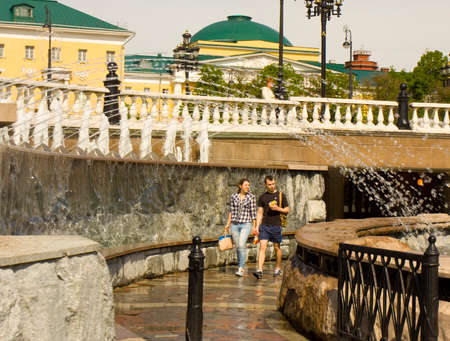 MOSCOW - MAY 15, 2014: detail of fountain "Geyser" on Manezhnaya square, has been errected in 1996 year.のeditorial素材