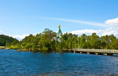 Cell of Saint Nicholas of Transfiguration of Jesus Christ monastery on island Valaam on Ladoga lake on North of Russia.の写真素材