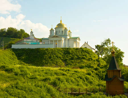 Orthodox church of Saint Alexey of Annunciation monastery in town Nizhniy Novgorod, Russia.の写真素材
