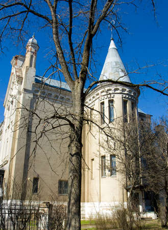 Egorevsk, Russia - April 29, 2013: building in style of gothic castle, built in 1907-1909, now used as technological university.のeditorial素材