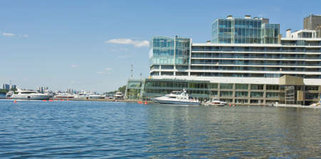MOSCOW - JUNE 21, 2012: modern complex "Yacht city", has been built in 2010 on bank of Himkinskoye reserve on Leningradskoye shosse highway.のeditorial素材