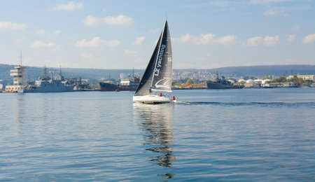 VARNA, BULGARIA - OCTOBER 1, 2016:  opening of Black Sea Tall Ships Regatta, sailing ships and yachts of different countries arrive in port of town Varna.のeditorial素材