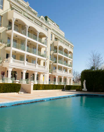 SAINTS CONSTANTINE AND HELENA, BULGARIA - APRIL 02, 2015: hotel Romance in Saints Constantine and Helena, the oldest first sea resort of Bulgaria, exists from 19 century.のeditorial素材