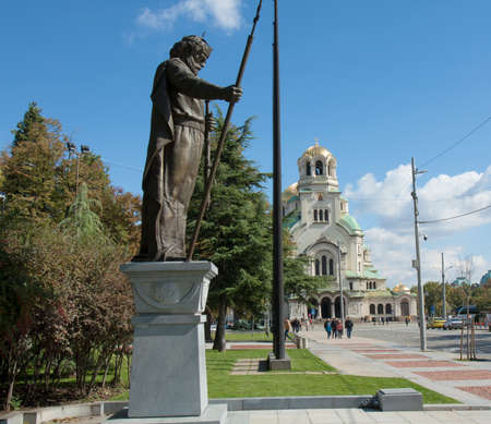 Sofia, Bulgaria, Alexander Nevsky cathedrral and monument to tzar Samuelのeditorial素材