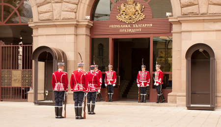 SOFIA, BULGARIA - OCTOBER 09, 2017: guards near President palace built in 1956 year.