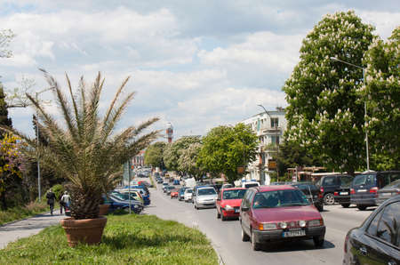 VARNA, BULGARIA - MAY 11, 2015: Avenue along the sea beach to railway station, Varna, Bulgariaのeditorial素材