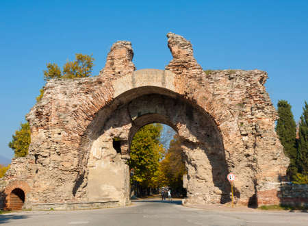HISAR, BULGARIA - NOVEMBER 07, 2015: ruins of gates of ancient Roman fortress.のeditorial素材