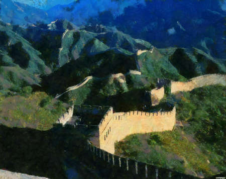 TheÂ Great Wall of ChinaÂ digital painting inÂ Oscar-Claude MonetÂ style. Great Wall of ChinaÂ is a long fortifications built across northern Chinese border statesÂ as a protection against enemy.の写真素材