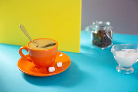 Cup of coffee at abstract paper background texture as minimalism concept styleの写真素材