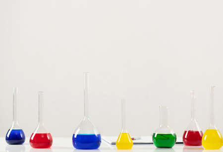 Test tube with liquid reagent. Lab science and chemical laboratory   glasswareの写真素材