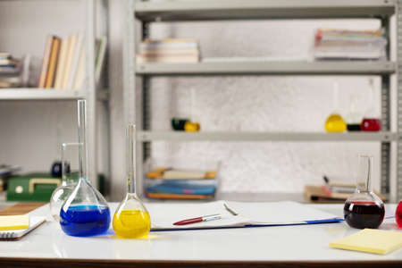 Test tube with liquid reagent. Lab science and chemical laboratory   glasswareの写真素材