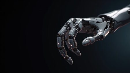 Robot hand on black background. 3D rendering. Future technology concept.の素材