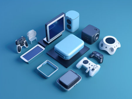 Digital SLR camera on a blue background. 3d illustration.の素材