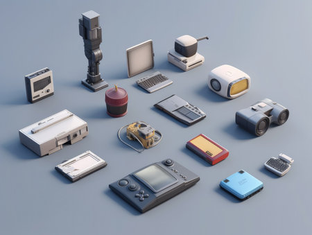 Highly rendering of a set of electronic devices on a dark backgroundの素材
