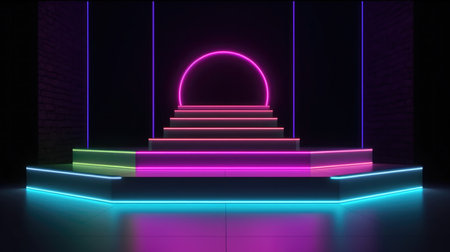 3D abstract background with neon lights. neon tunnel. 3d renderの素材