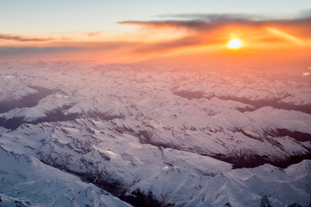 The european Alps from above while sunsetの写真素材
