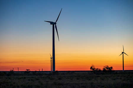Wind turbines at sunset in the Eastern Cape Province of South Africa.の写真素材