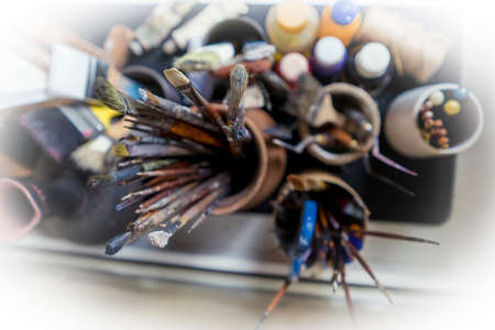 Art materials such as tubes of oil paintsの写真素材