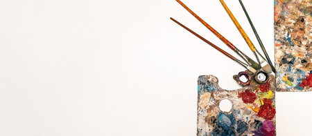 Art materials such as brushes of different sizesの写真素材